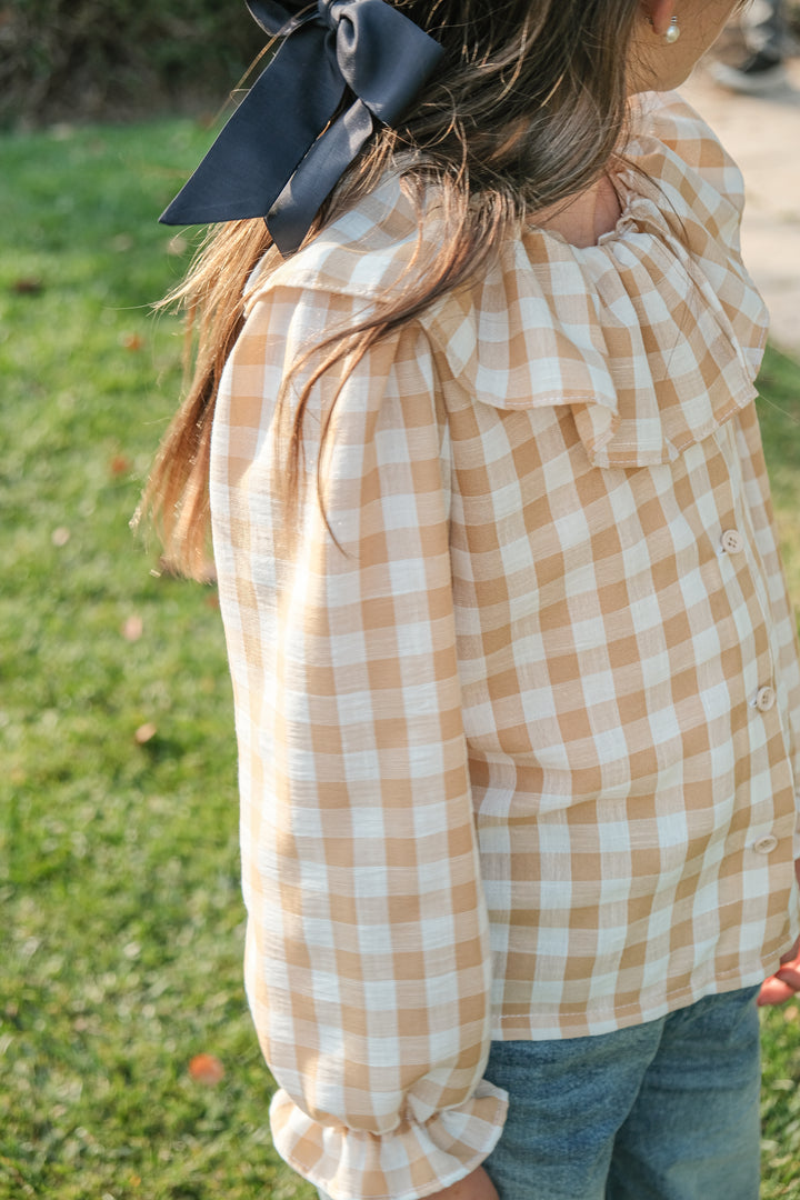 Blusa lino vichy mostaza