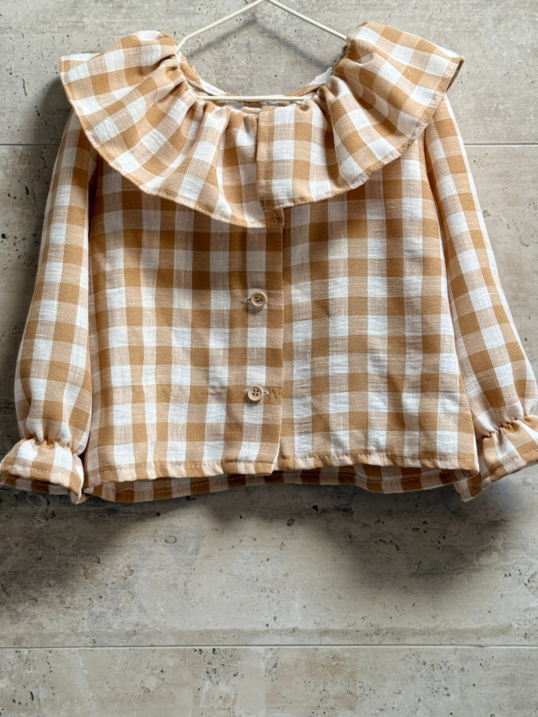 Blusa lino vichy mostaza