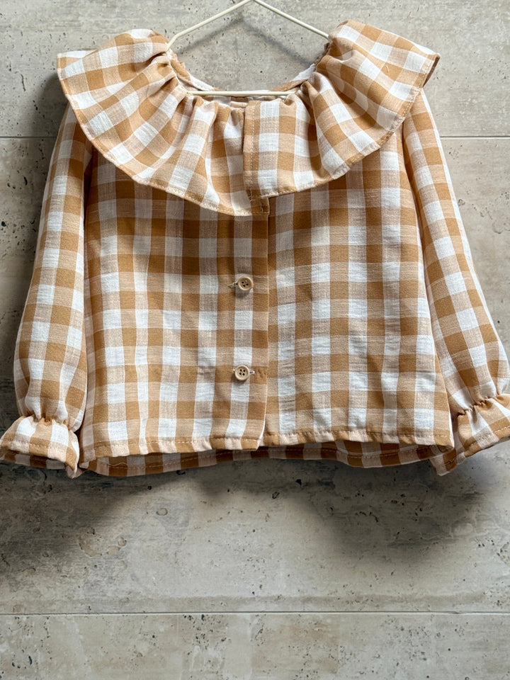 Blusa lino vichy mostaza