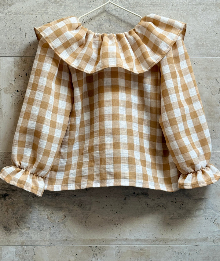 Blusa lino vichy mostaza